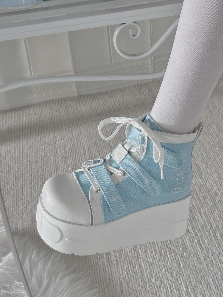 Tenshi Kaiwai Blue Round Toe Yami Kawaii Platform Sneakers