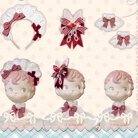 Red Bowknots White Lace KC