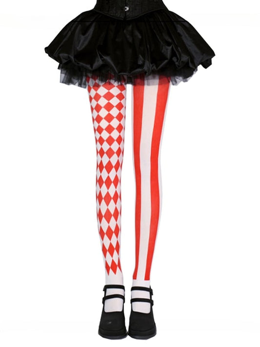 Black / Red Asymmetrical Print Circus Clown Vibes Tights