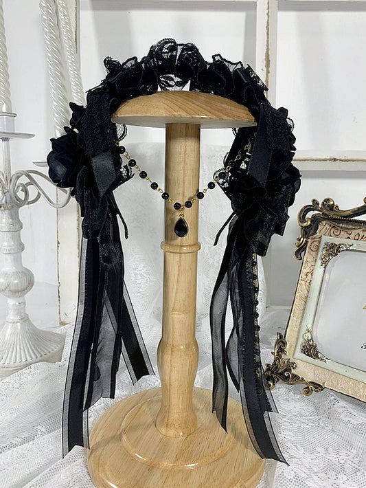 Bead Chains Gothic Black Floral Design Bowknots Rhinestones KC