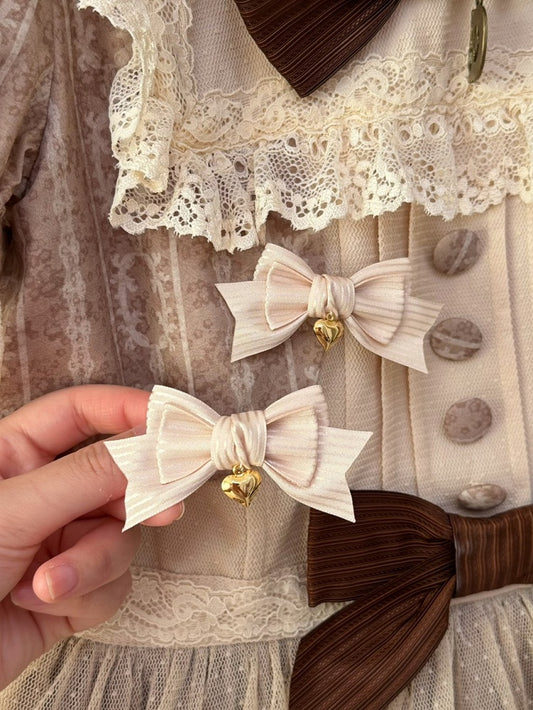 Beige Heart Charm Bowknot Hairclip