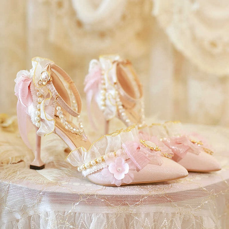 Pink Butterfly and Bowknot Beaded Chain Hime Lolita 5CM/8CM Heels