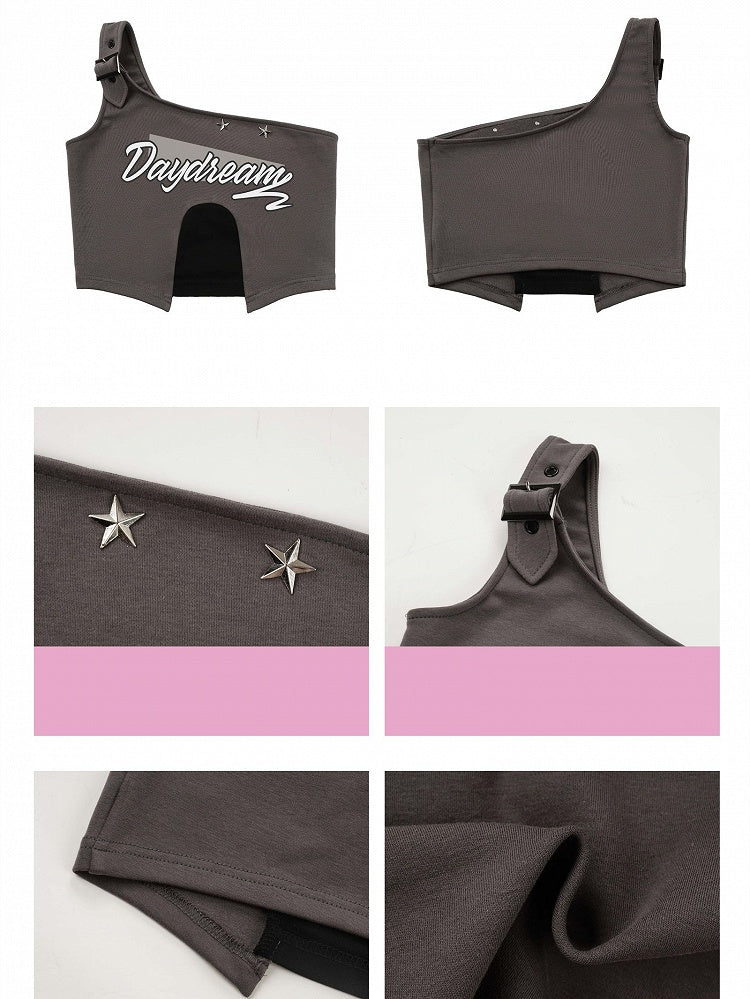 Black and Gray One Shoulder Cargo Top