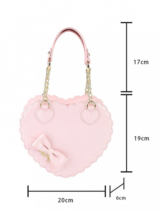 Sweet Light Pink Biscuit Bag for Lolita with Heart Shape Featuring Bow Decor & Zipper Fastening - Small Size