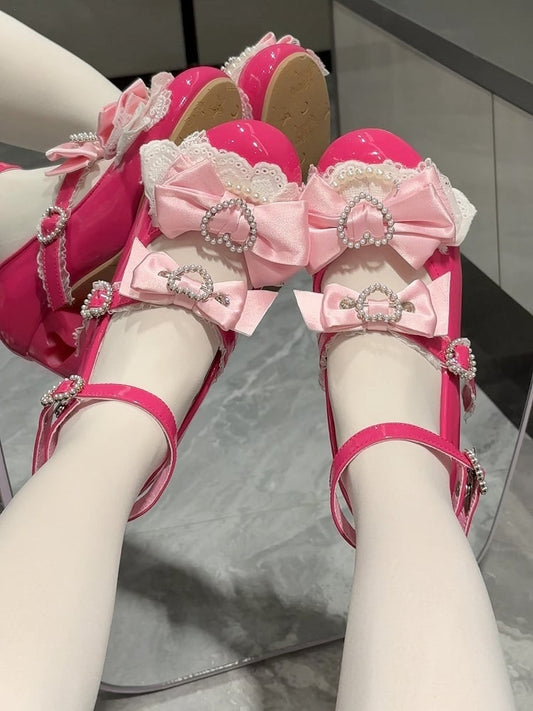 Barbie Pink Bow at Top Heart Cut-out Heels Mary Janes