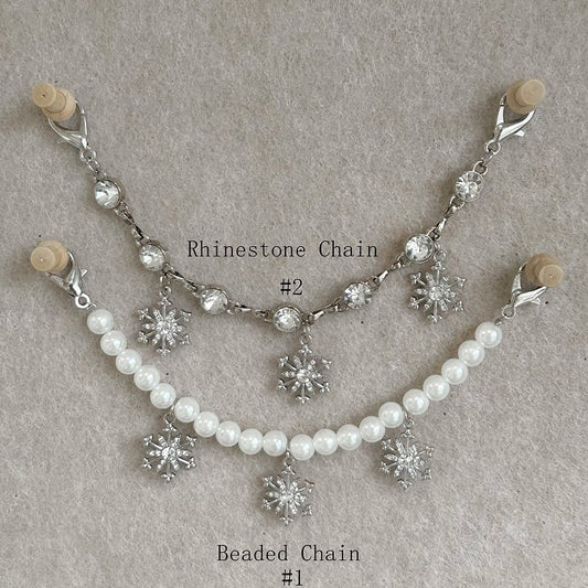 Silver Snowflake Embroidered Plush Tote Bag with Beaded Chain / Rhinestone Chain