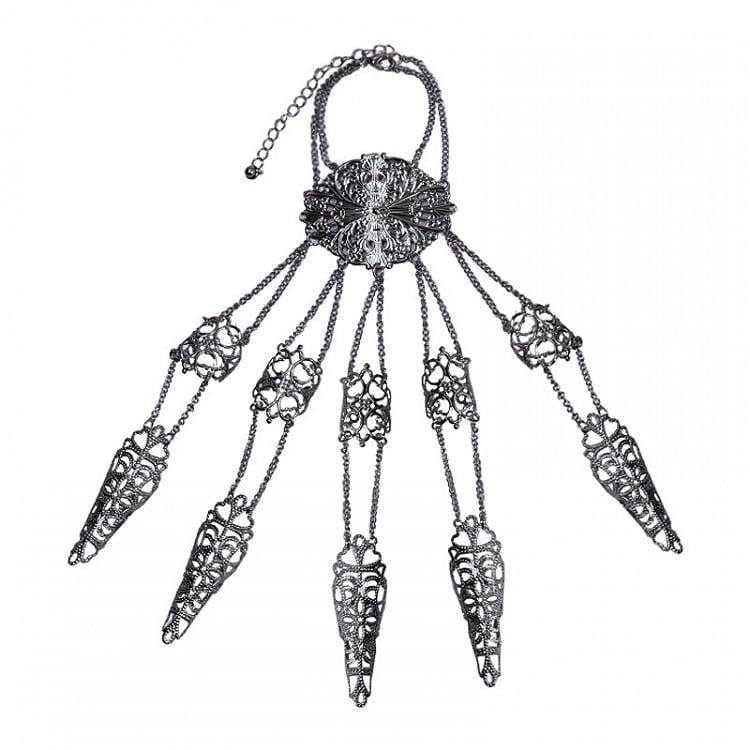 Cyberpunk Finger Nail Ring Bracelet Gothic Hand Accessory Silver/Metallic Color