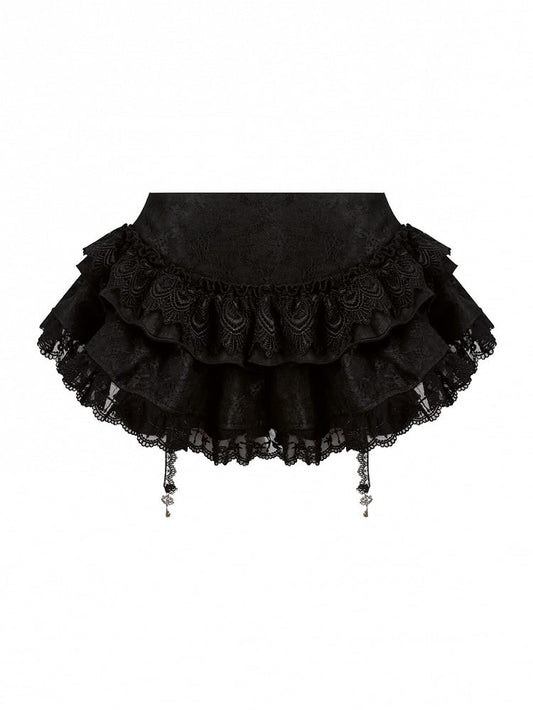 Black Tiered Lace Skirt with Key Charm Accents