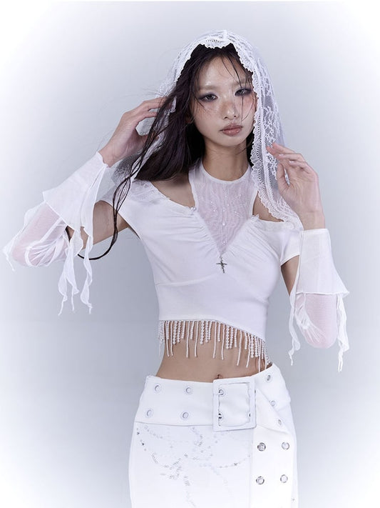 White Cascading Ruffles Sleeves