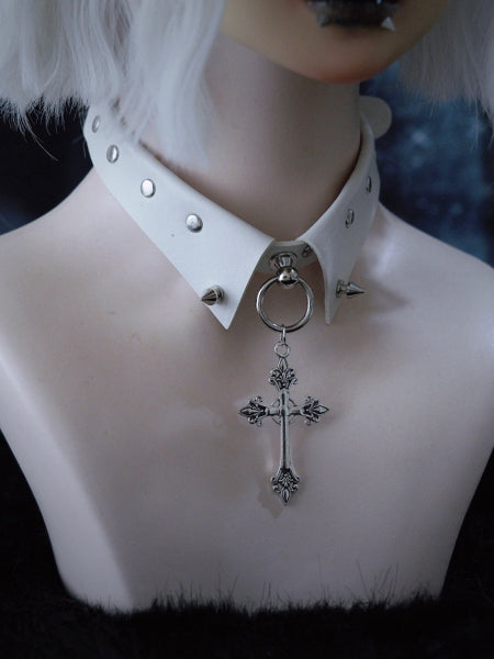 Y2K Studs White Gothic PU Cross Choker