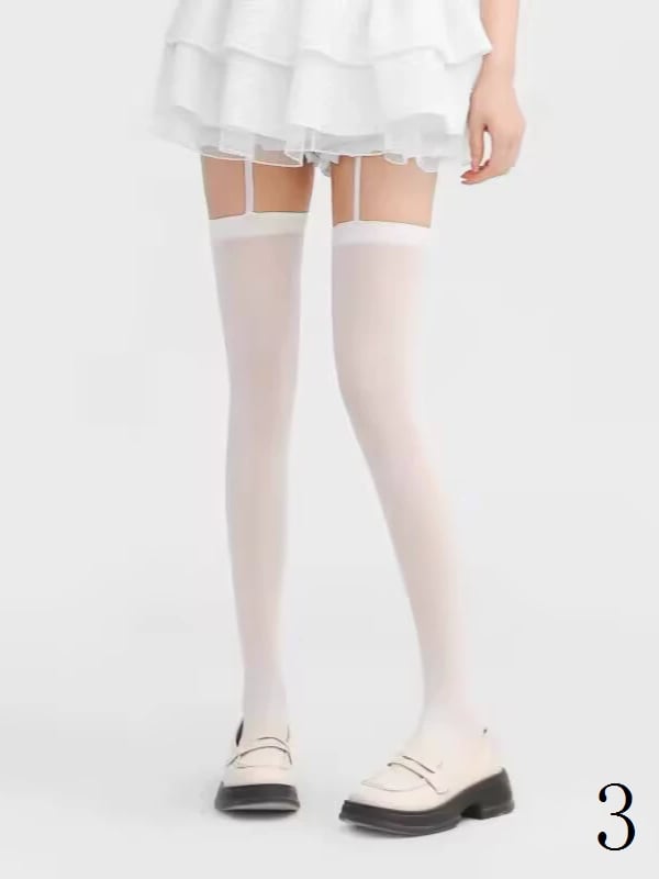 Black/White Gothic Cross Design Suspender Tights