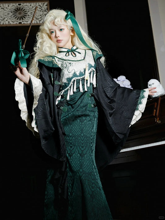 Slythern Black and Green Snake Scale Pattern Gothic Robe