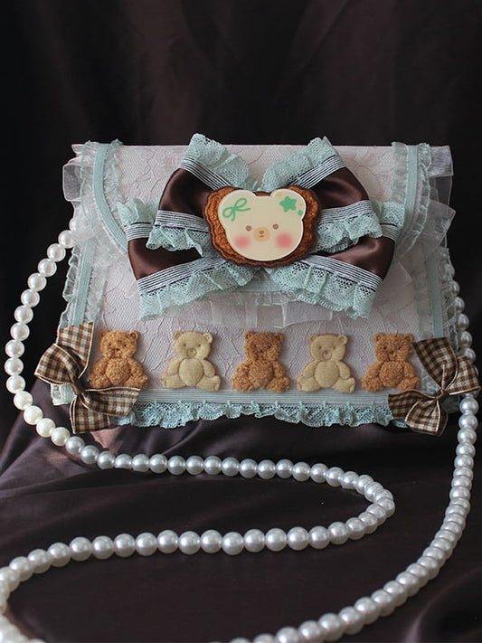 Bear Design Bowknot Details Lace Trim Bag