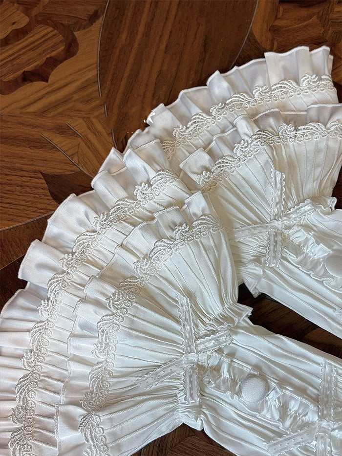 White Bowknot and Button Accents Tiered Ruffle Bell Sleeves