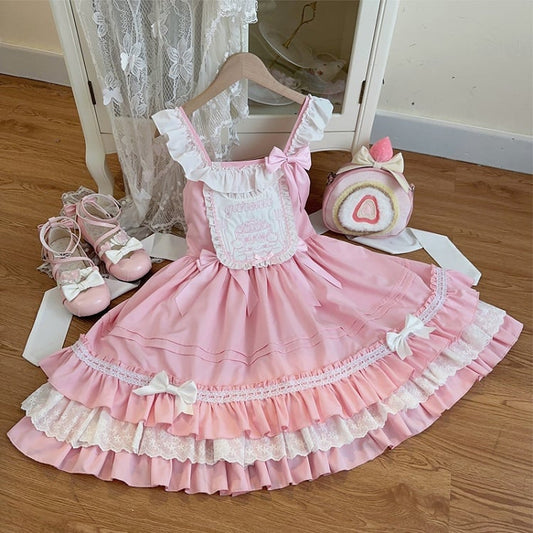 Teddy and Cake Embroidery Bodice Pink Sweet Lolita Dress