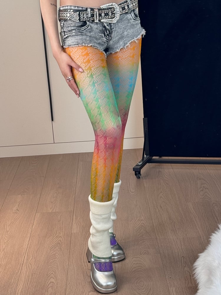 Colorful Ombre Color Y2K Houndstooth Tights