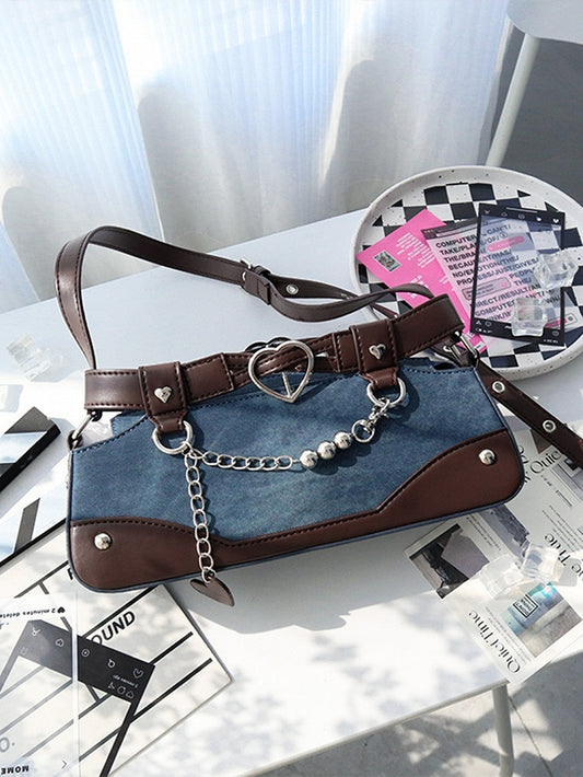 Dark Brown Ita Bag with Chain and Heart Charm