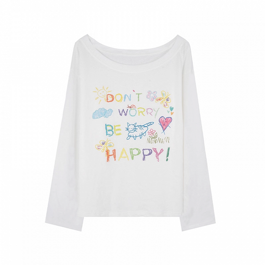 Colorful Letter Print White Asymmetrical Neckline Semi-sheer Coverup