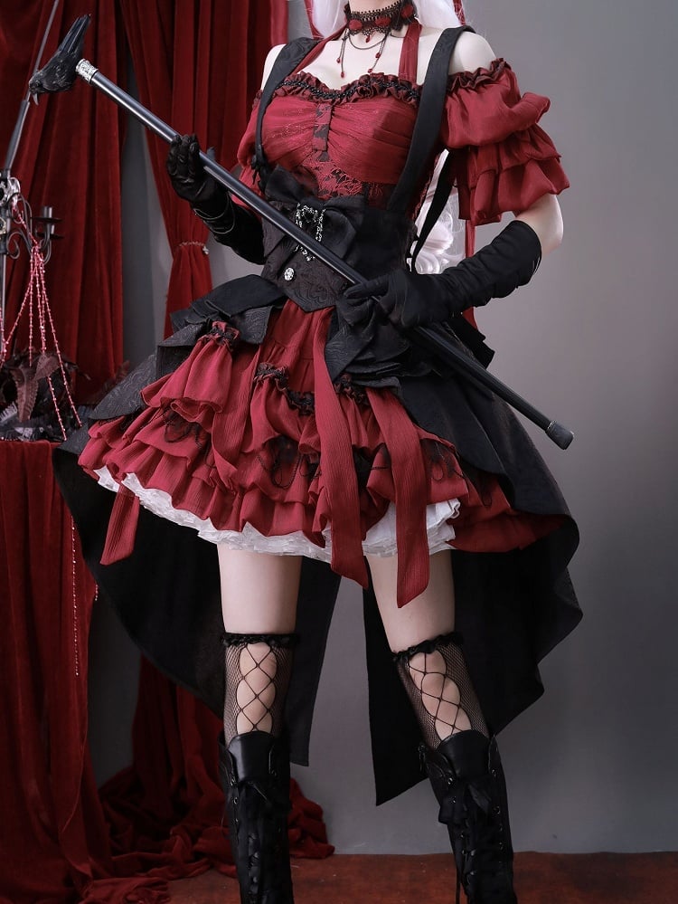 Bunny Theater Jacquard Black Train Corset with Bowknot Straps