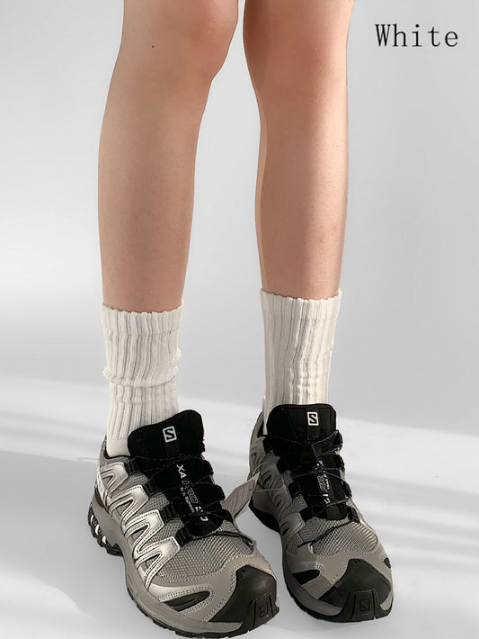 White/Beige Knitted Calf Socks
