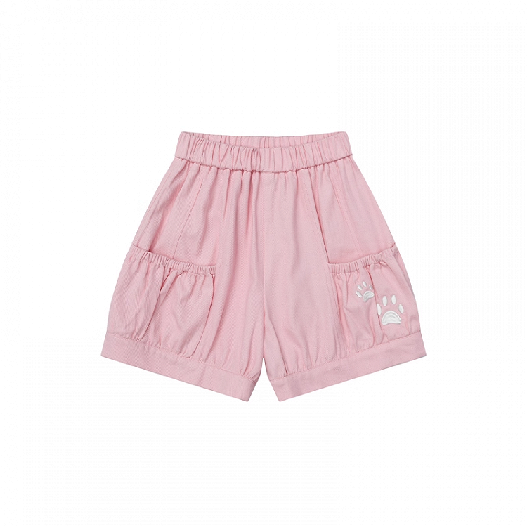 Kitty Paw Embroidery Pink/Blue/Black Elastic Waist Shorts