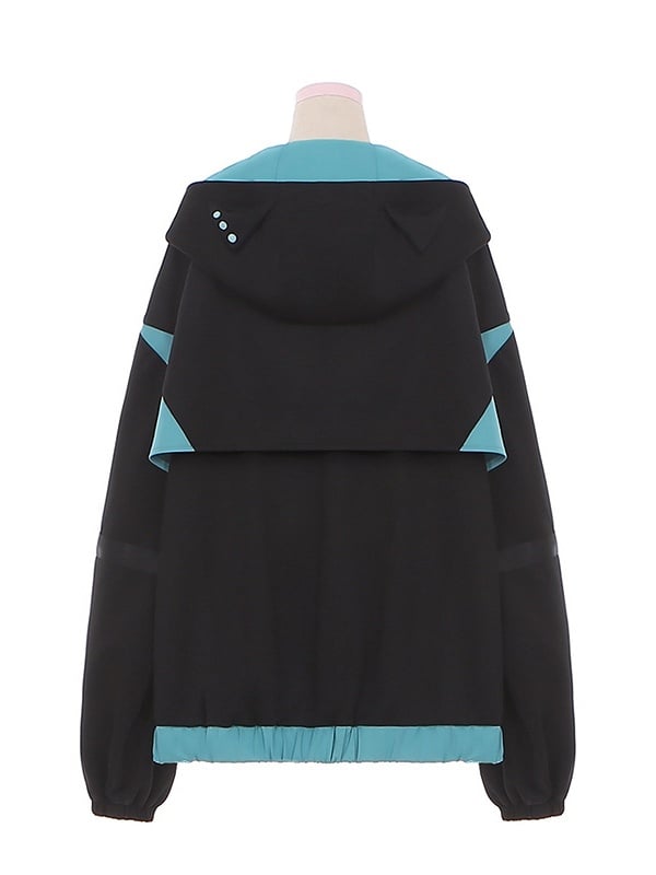 Black and Blue Futuristic Techwear Cyberpunk Hooded Jacket