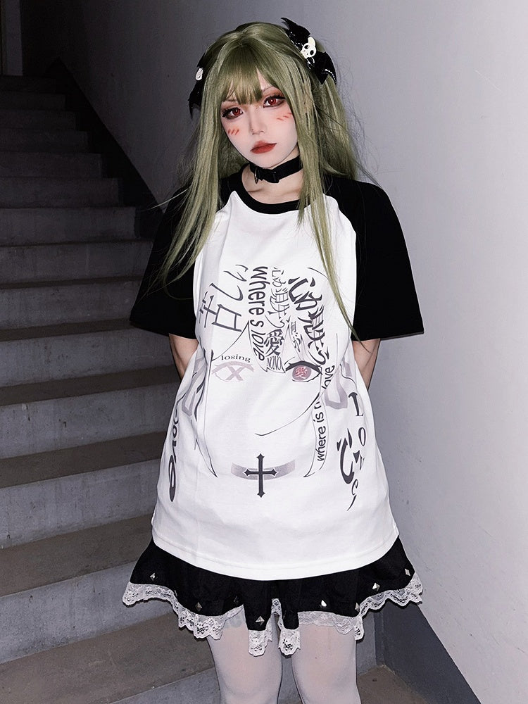 Black Colorblock Design Graphic T-shirt