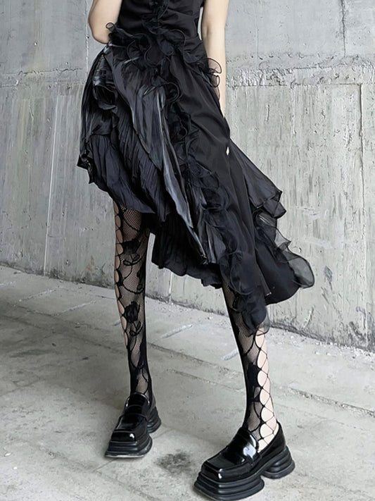 Gothic Black Rosette Fishnet Tights