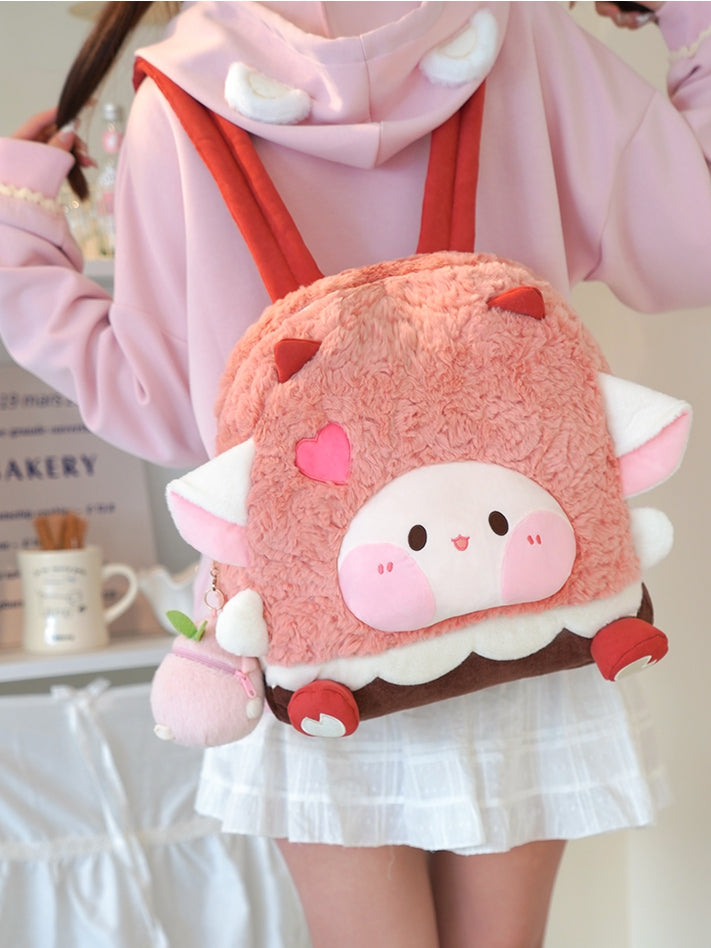 Pink Heart Design Cute Plush Lamb Backpack Middle/Large Size