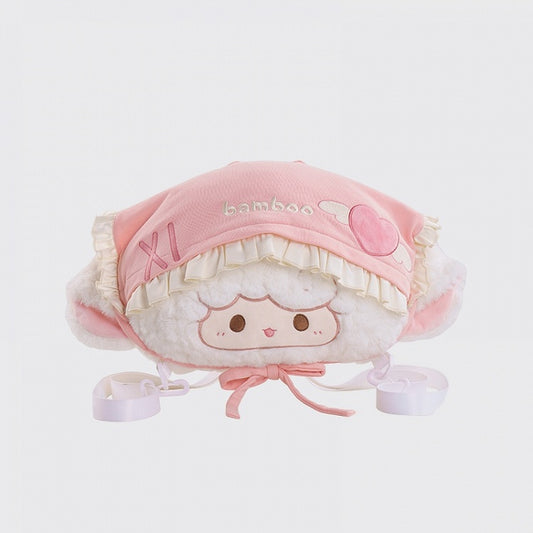 White&Pink Lamb-shaped Bowknot Plush Backpack