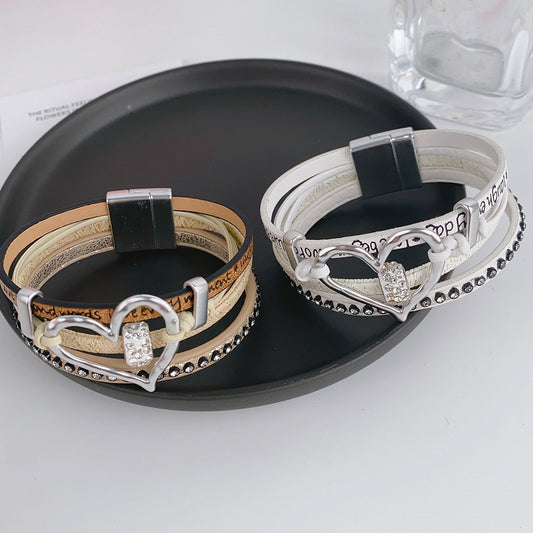 White/Brown Wasteland Punk Heart Rhinestone Bracelet