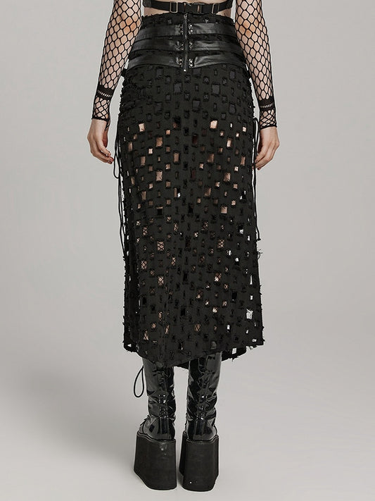 Black Punk Cross Hollowed Slit Skirt