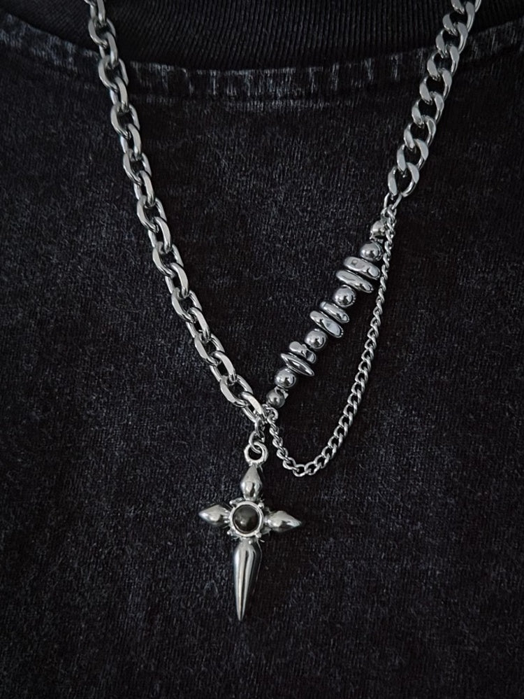 Gothic Silver Cross Pendant Chain Necklace
