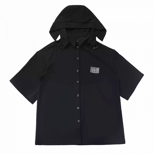 Black/Apricot Techwear Hooded T-Shirt