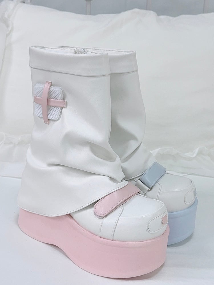 Blue&Pink Yami Kawaii Zip Closure at Sides Platform Boots