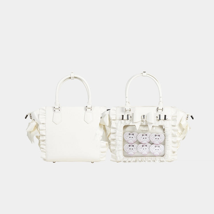 Jirai Kei White Lace Trim Ita Tote – Large Capacity, Top Handle