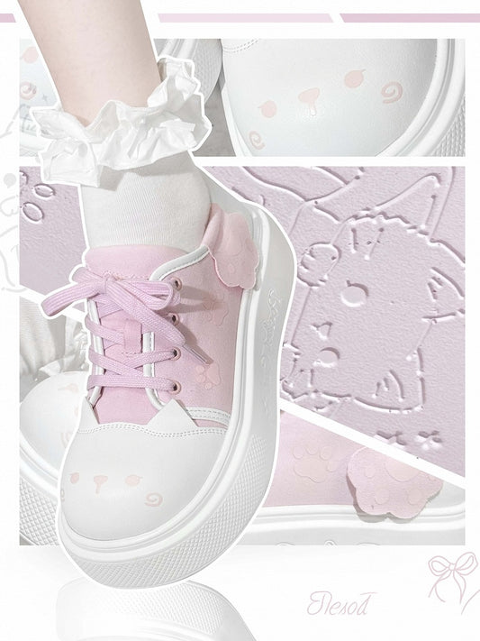 Pink Kitty Design Claw Pattern Platform Sneakers
