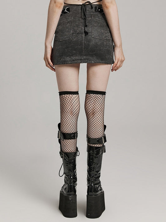 Gray Punk Overlapping Skirt