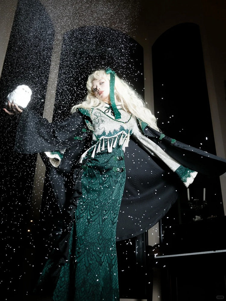 Slythern Black and Green Snake Scale Pattern Gothic Robe