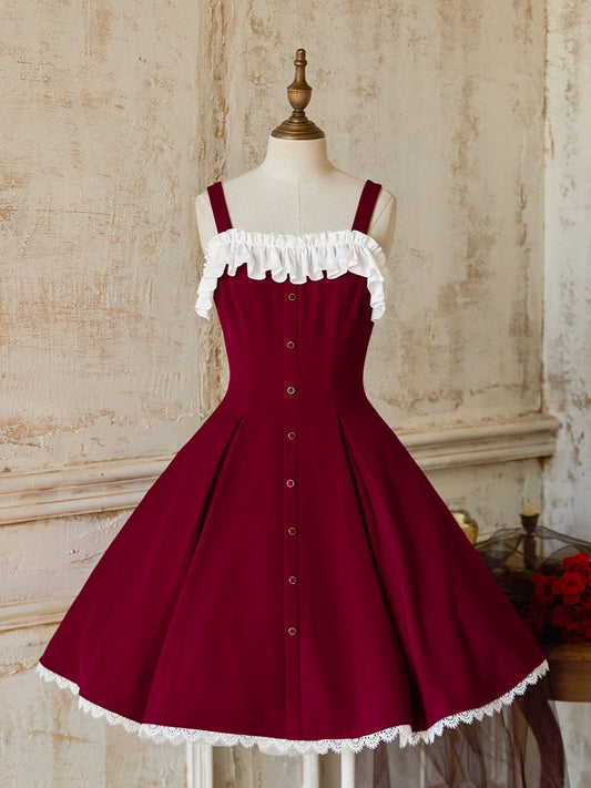 Red Slim Fit Waist Elegant Lolita Fashion Dress