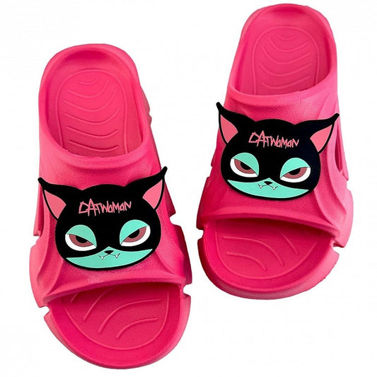 Black Cat Rose Pink Gothic Summer Slippers