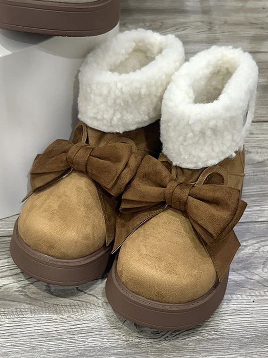 Brown Bunny Ear Design Bowknot Platform Winter Ugg Boots