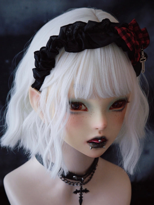 Black Ruffle Trim With Double Bowknots Cross Charm Design KC