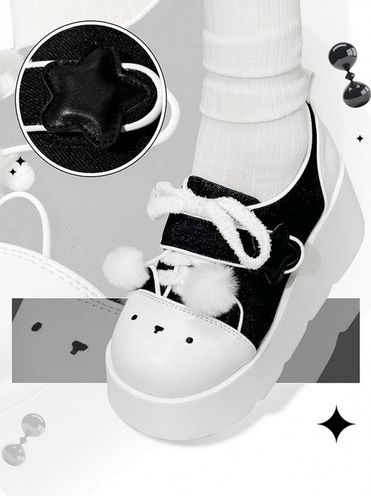 Y2K Black & White Regular/Thicken Version Platform Canvas Sneakers