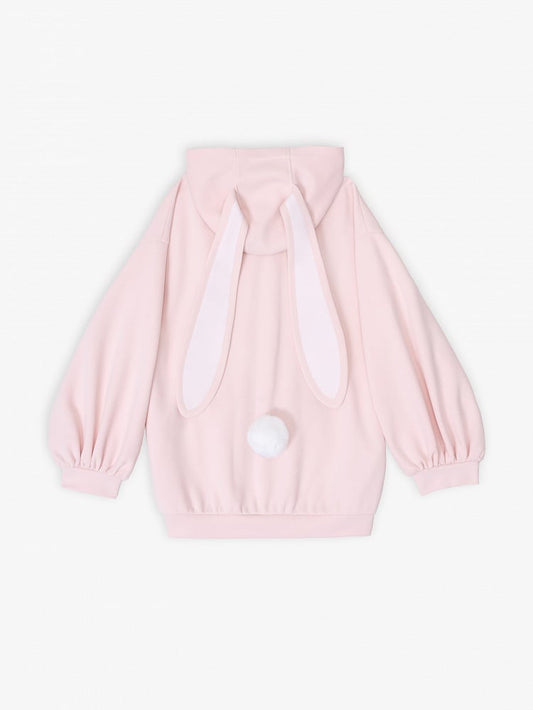 Cute Bunny Ears Design Light Pink Oversize Zip-up Hoodie