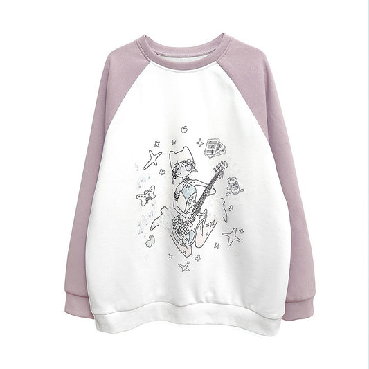 Black/Pink Colorblock Design Print Sweat Shirt