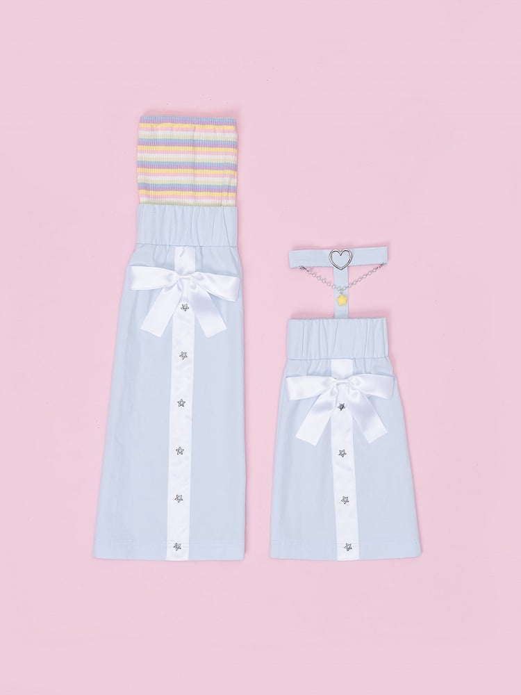 Asymmetrical Design Rainbow Blue Leg Warmers with Bows