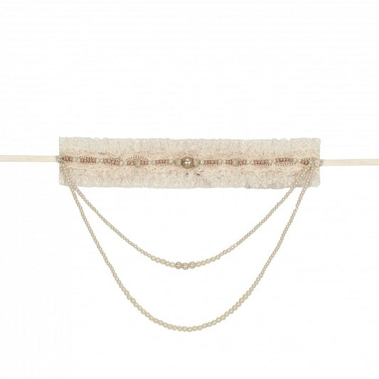 Cream Lace Choker with Detachable Bead Chain