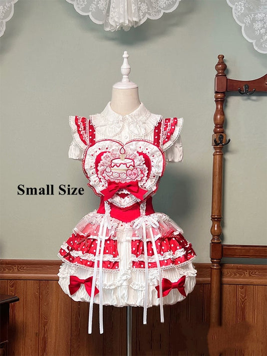 White and Red Polka-dot Cake Embroidery Sweet Lolita Overall Dress Big/Small Bubble Skirt