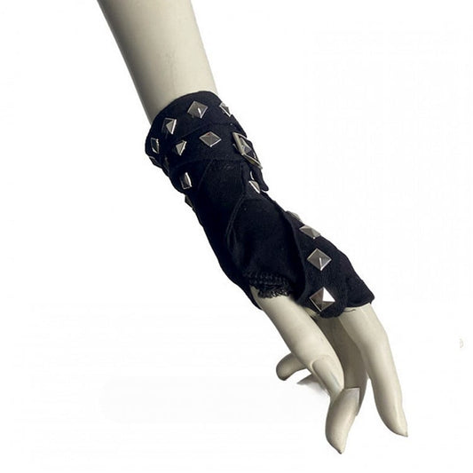 Black Punk Gothic Studs Strap Fingerless Gloves